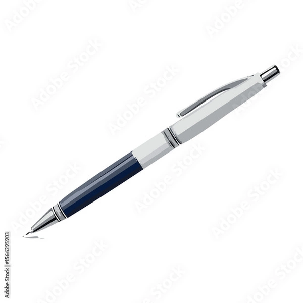 Fototapeta Quality blue and silver ballpoint pen resting on white surface in well-lit environment. PNG image, transparent background