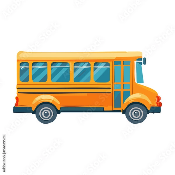 Fototapeta Brightly colored yellow school bus parked on a sunny school day ready for students to board and embark on their journey. PNG image, transparent background