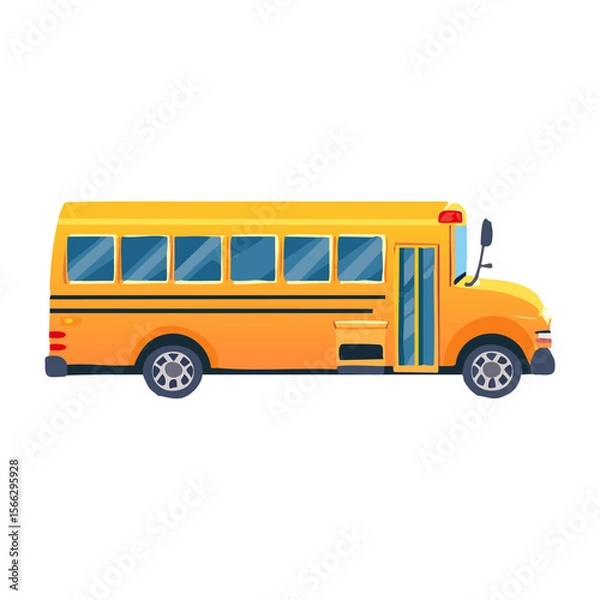 Fototapeta Bright yellow school bus parked on a sunny day near a playground with children playing and enjoying outdoor activities nearby. PNG image, transparent background