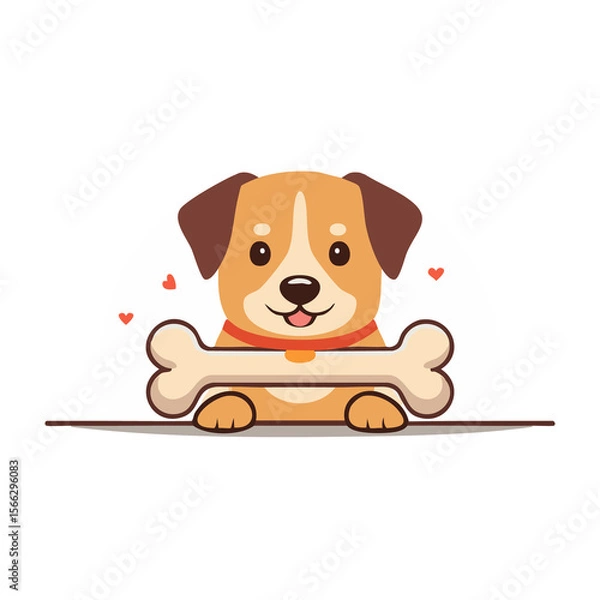 Fototapeta Adorable dog holding a bone and expressing joy in a playful and cute manner. PNG image, transparent background