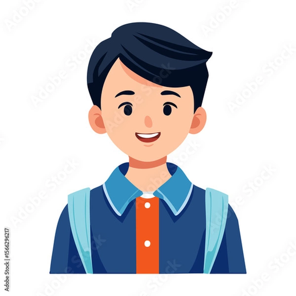 Fototapeta Young boy with a bright smile wearing a school uniform and backpack, exuding joy and enthusiasm. PNG image, transparent background