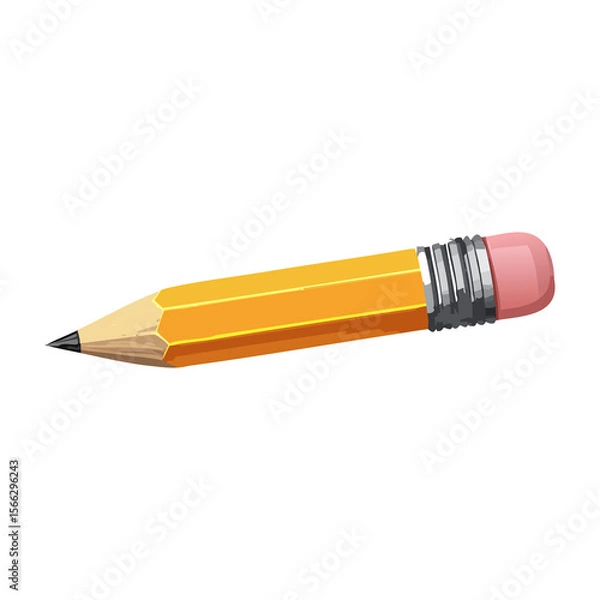 Fototapeta Yellow pencil with an eraser resting on a flat surface ready for writing or drawing tasks. PNG image, transparent background