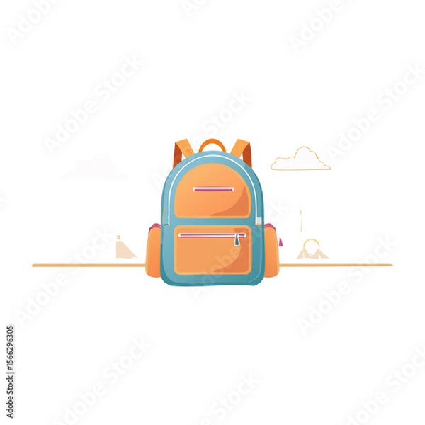 Fototapeta Vibrant backpack rests against a simple backdrop with soft colors and minimalistic design elements. PNG image, transparent background