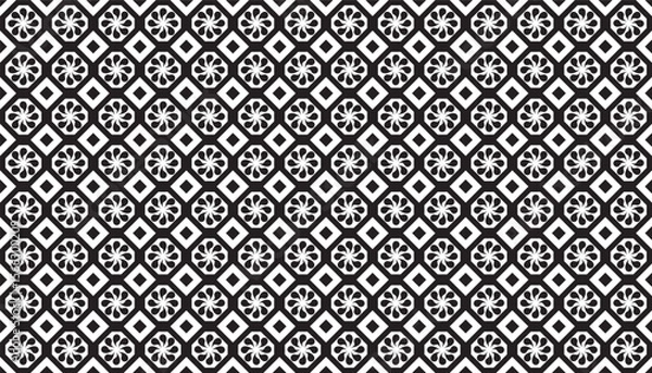 Fototapeta Traditional monochrome motif with flower-like elements arranged in rhombus shapes