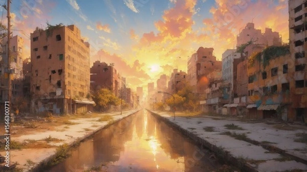 Obraz 放棄された都市の夕暮れ1