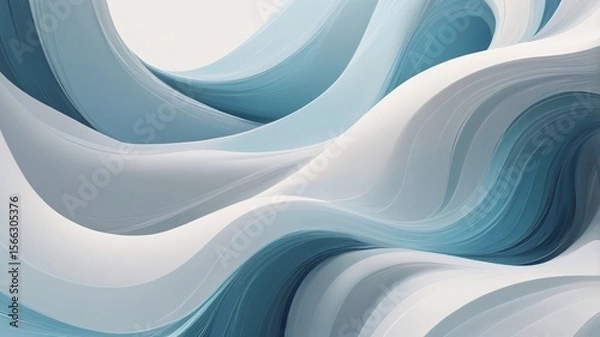 Fototapeta Fluid Abstract Waves in Serene Blue and White Design Element for Modern Digital Art and Graphics