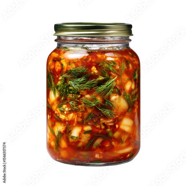 Fototapeta Kimchi in Glass Jar with Dill isolated on a transparent background 1