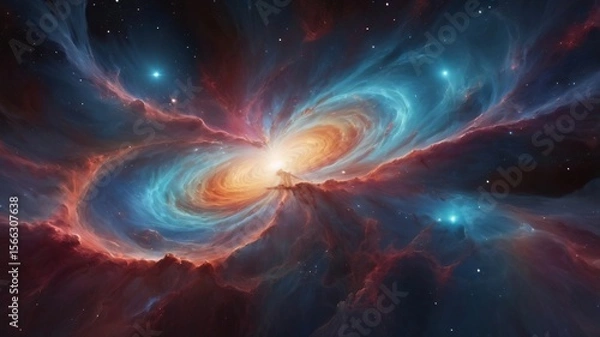 Fototapeta Stunning Cosmic Event in Space, Abstract Visualization, Dramatic Color Palette, Cosmic Environment