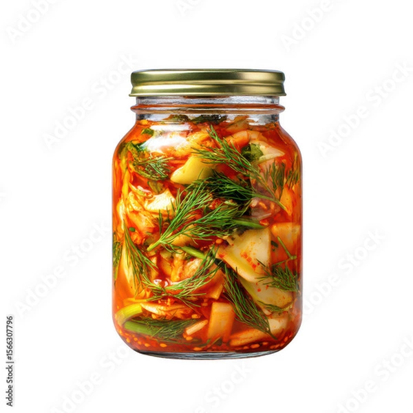 Fototapeta Kimchi in Glass Jar isolated on a transparent background