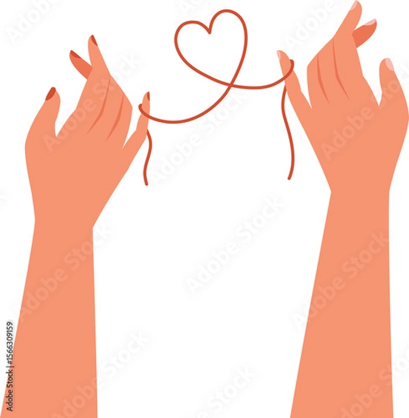 Obraz Hands of couple in love. Red thread of fate tied little fingers concept. Valentine's Day illustrations.