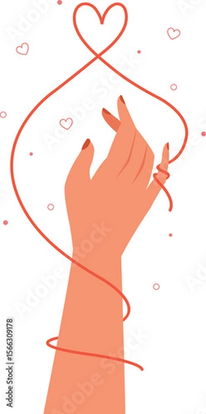 Obraz Red thread of fate tied little fingers concept. Valentine's Day illustrations.
