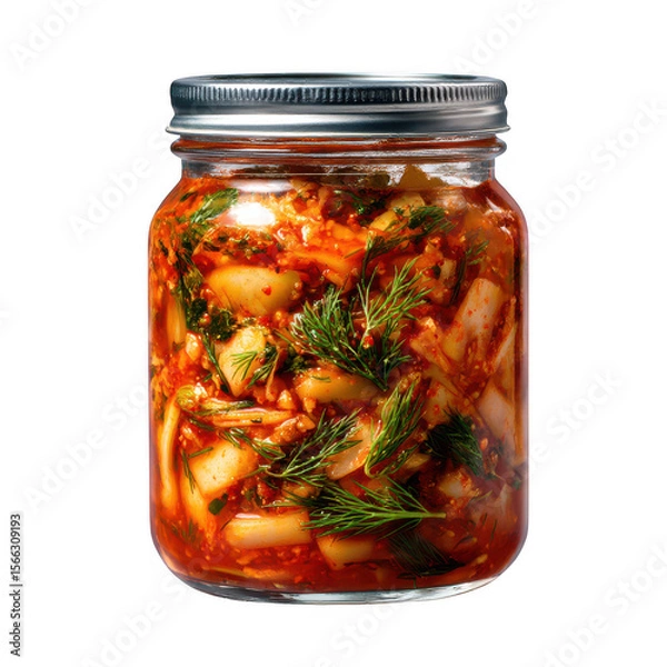 Fototapeta Kimchi in Glass Jar with Dill isolated on a transparent background