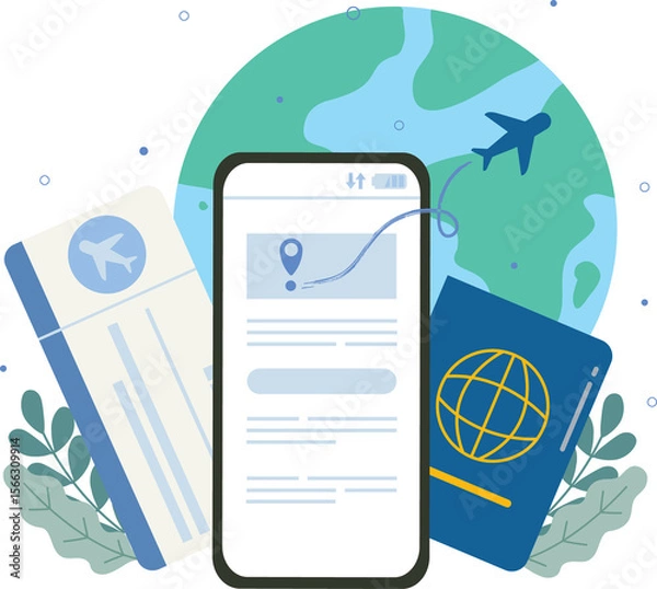Obraz Vector Illustration of travel around the world. Tourism banner design. E-ticket, online booking concept.