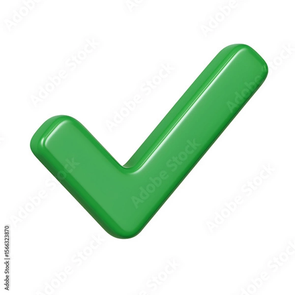 Fototapeta Green Check Mark 3D Symbol for Approval and Verification Transparent Background