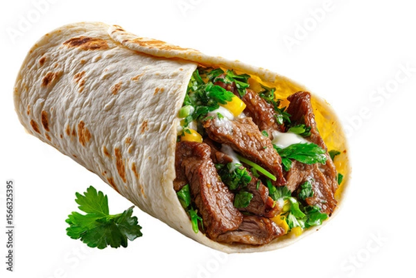 Fototapeta Beef Burrito Wrap Isolated on Transparent Background