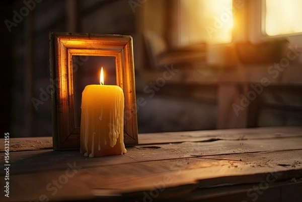 Fototapeta High Detail Image of a Frame with a Candle and a Heart on it