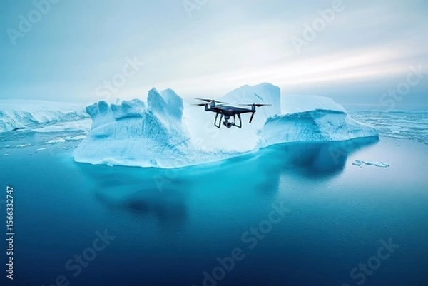Fototapeta ultra quality picture of drone with a camera is flying on iceberg
