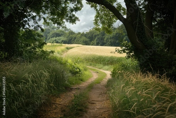 Fototapeta High Detail Visual of Hiking Trail Through a Field of Crops in the English Countryside