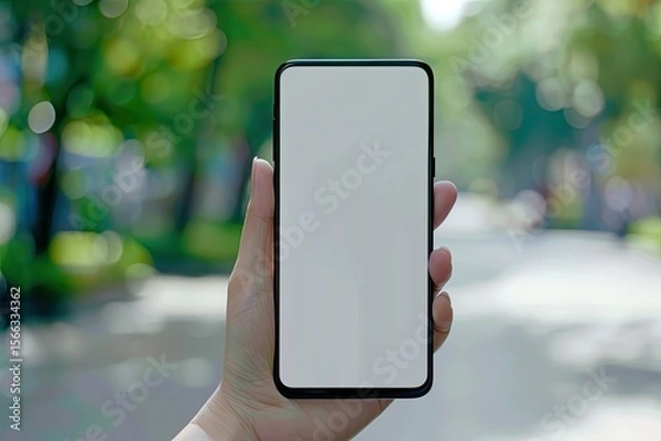 Fototapeta Detailed Color Image of Hand Holding Mobile Phone Screen in Background