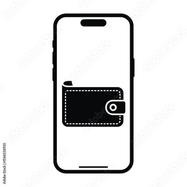Fototapeta Device with Crypto Wallet Silhouette, Vector, Illustration, Icon, Logo, White Background.