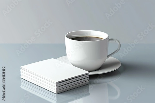 Fototapeta High Resolution Image of Stationery Mockup with Stack of Business Cards and Cup