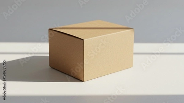 Fototapeta A small cardboard box is tightly closed on a clean white surface