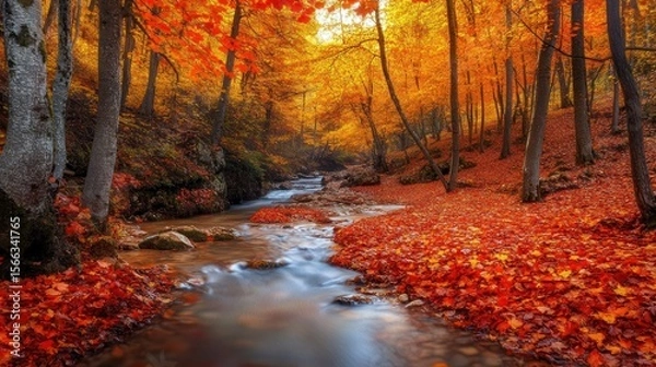 Fototapeta Autumn forest stream