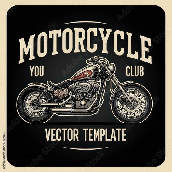 Fototapeta Detailed vector illustration of a motorcycle club design template useful for custom apparel or promotional graphics.