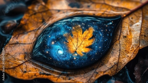 Fototapeta Autumn leaf with cosmic eye