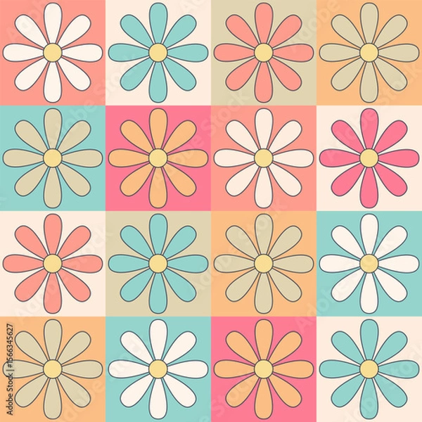 Obraz Retro patchwork daisy pattern, pastel colors