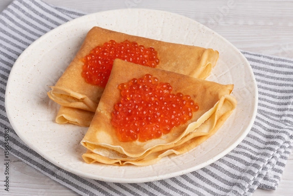 Obraz Freshly baked pancakes with red caviar