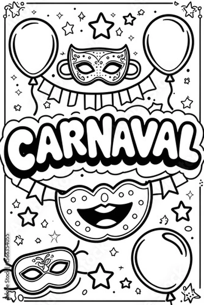 Fototapeta AI Generative. Carnaval Themed Coloring Page with Masks, Balloons, and Banners. 1