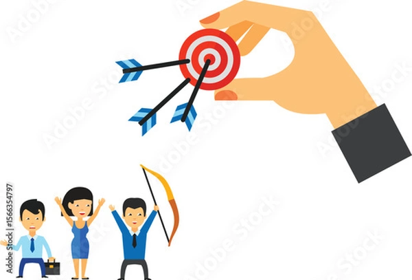 Fototapeta Business Team Targeting Success with Arrows Hitting Bullseye – Goal Achievement Concept Illustration
