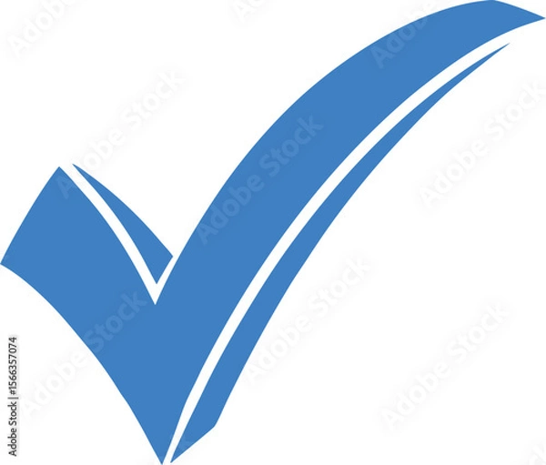 Fototapeta Blue check mark symbol with white highlights on a white background checkmark tick