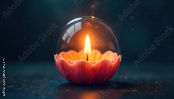 Fototapeta Serene Glowing Orb A Flickering Candle Flame Symbolizing Inner Peace and Tranquil Mindfulness
