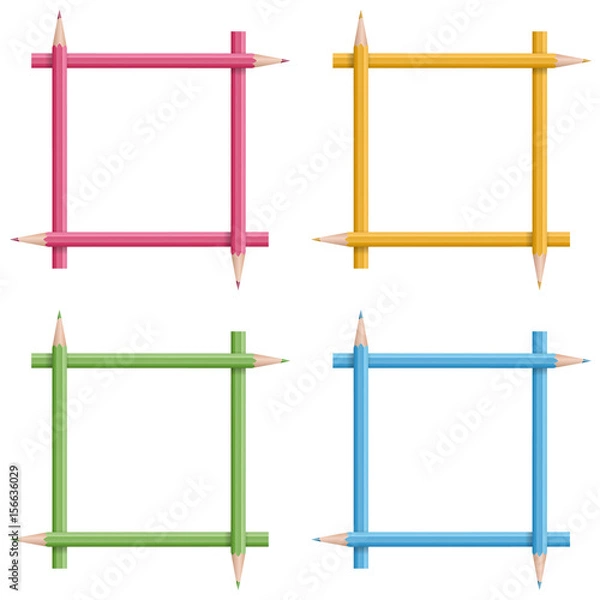 Obraz Multicolored square frames made from colored pencils. Vector illustration