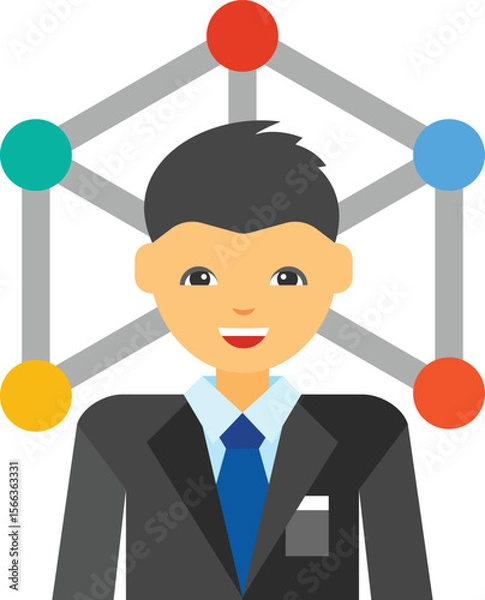 Fototapeta Businessman with Network Connection Diagram – Leadership and Communication Concept Illustration