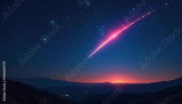 Fototapeta A breathtaking view of a single meteor streaking across a dark night sky, leaving a luminous trail of light Perfect for astronomy, space, and celestial themes , sparkle, heaven