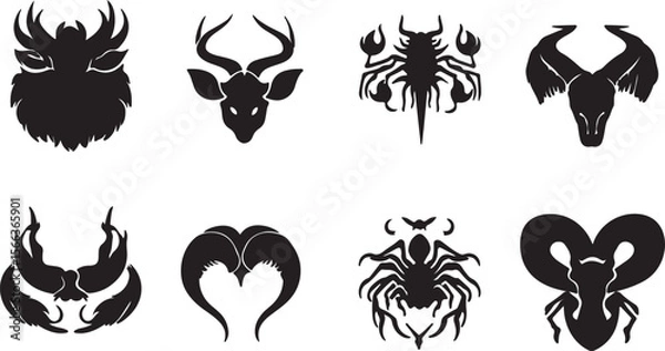 Fototapeta Black Animal Totem Vector Set