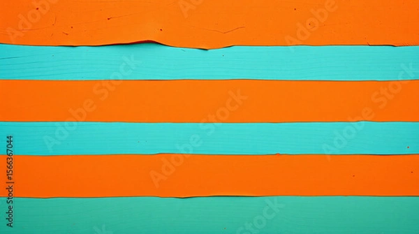 Fototapeta Abstract pattern with bold horizontal stripes in vibrant orange and turquoise colors.