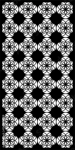 Fototapeta Geometric Floral Repeating Pattern Design - Modern Black and White Wall Art.