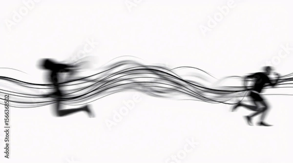 Fototapeta Abstract black and white motion blur with dynamic lines and silhouettes.