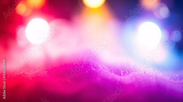 Fototapeta Colorful stage lights creating a vibrant and lively atmosphere with bright bokeh.