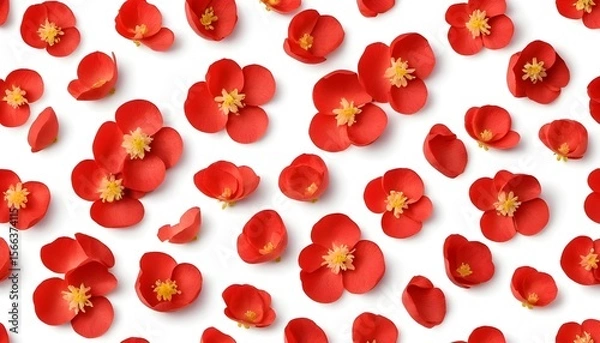 Fototapeta chaenomeles petals set against a white backdrop

