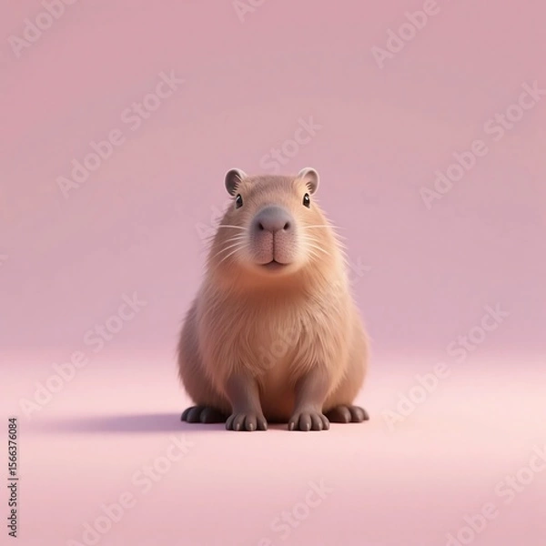 Fototapeta Cute Capybara Centered with Minimalist Single or Dual Color Background | Kawaii Animal Vector for Kids and Fun Designs