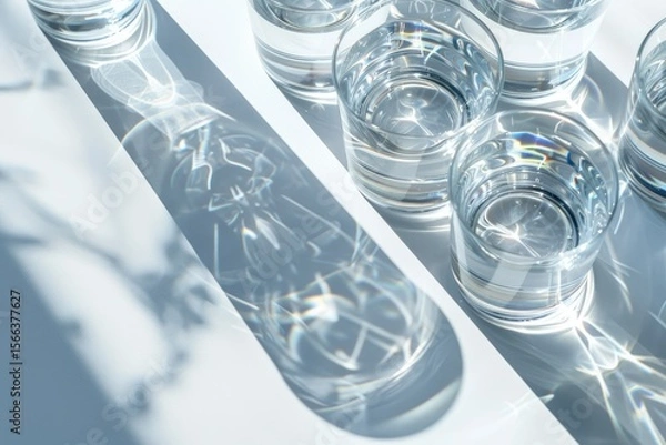 Fototapeta Pixel Perfect Picture of Glasses of Water with Shadow on White Backdrop