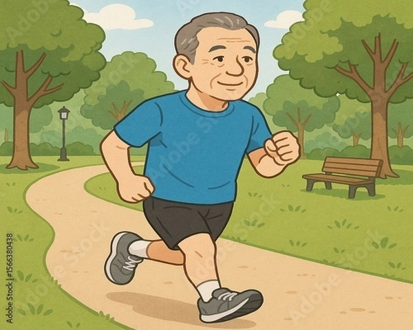 Obraz 50代　男性　公園でジョギング