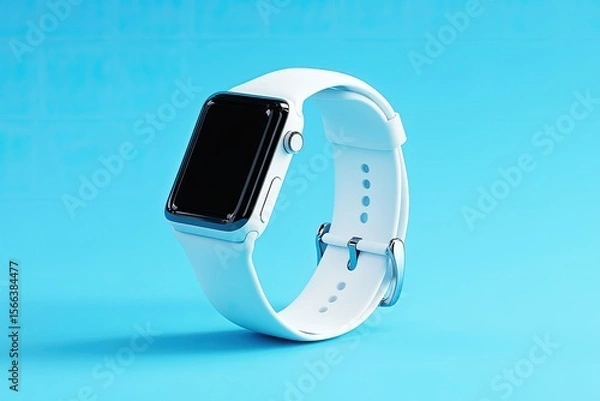 Fototapeta Flawless Visual of Balanced Smart Watch Left Side in Blue Background