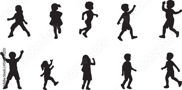 Obraz Kids Playing and Jumping Silhouettes