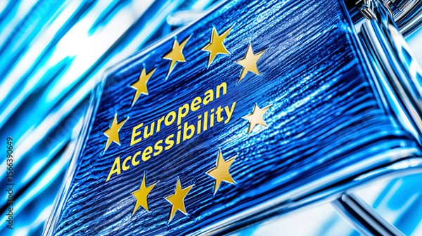 Fototapeta European Accessibility Act text on a padlock with the EU flag, symbolizing security, regulation, and unlocking access for people with disabilities.